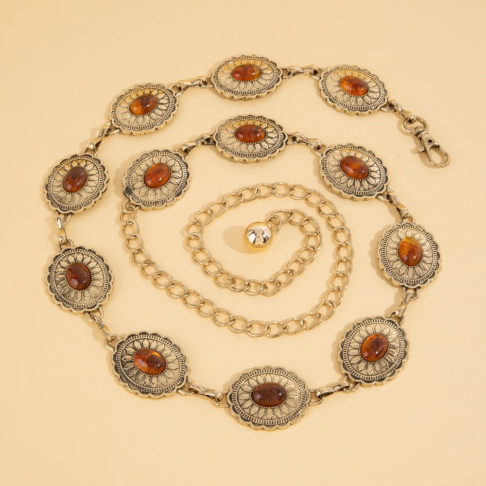 Oval Amber Stud Concho Western Chain Belt