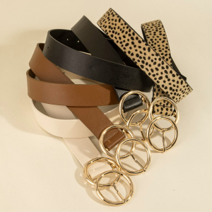 Double Hoop Buckle Vegan Leather Belt