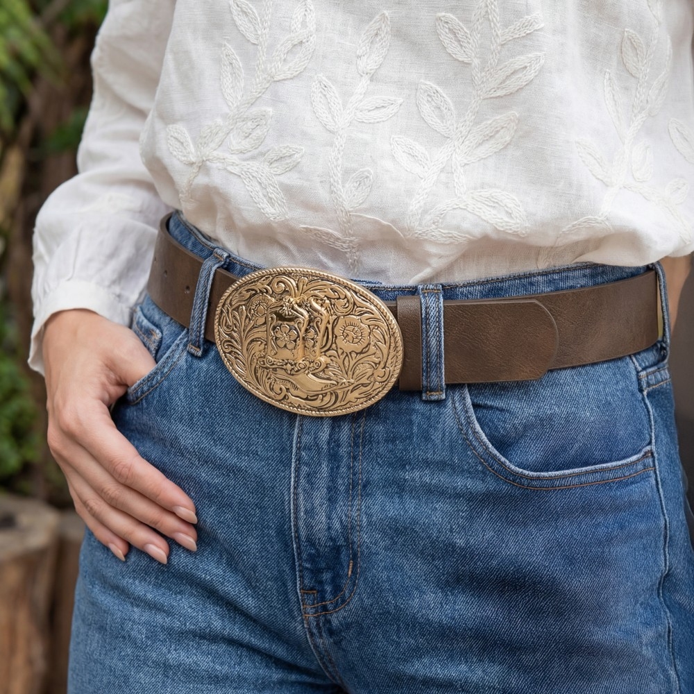 Western Concho Buckle Vegan Leather Belt