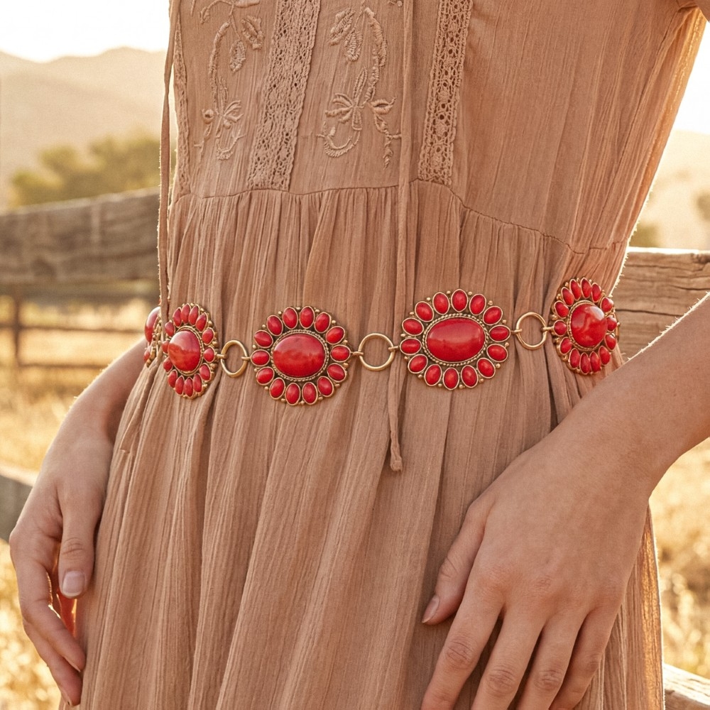 Western Oval Concho Disc Chain Belt