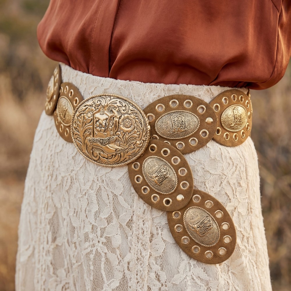 Western Oval Concho Vegan Leather Belt