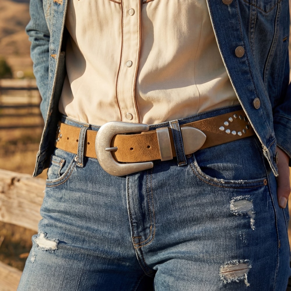 Vegan Leather Studded Western Belt