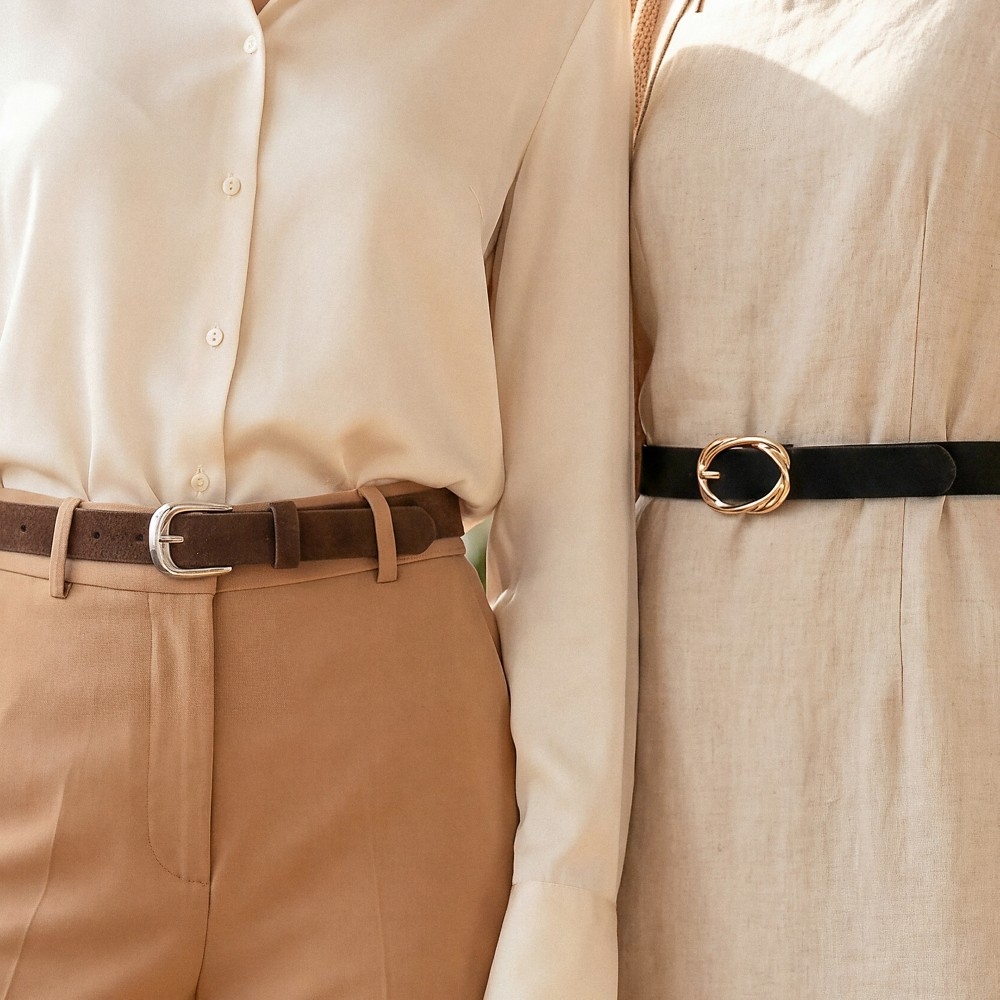 Two Piece Black And Brown Vegan Leather Belt Set