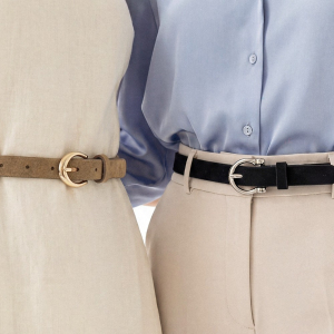 Black And Beige Vegan Leather Belt Set