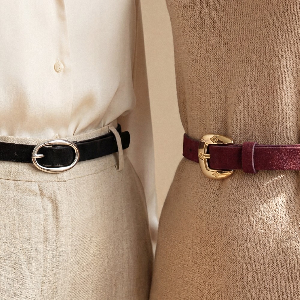 Black And Burgandy Vegan Leather Belt Set
