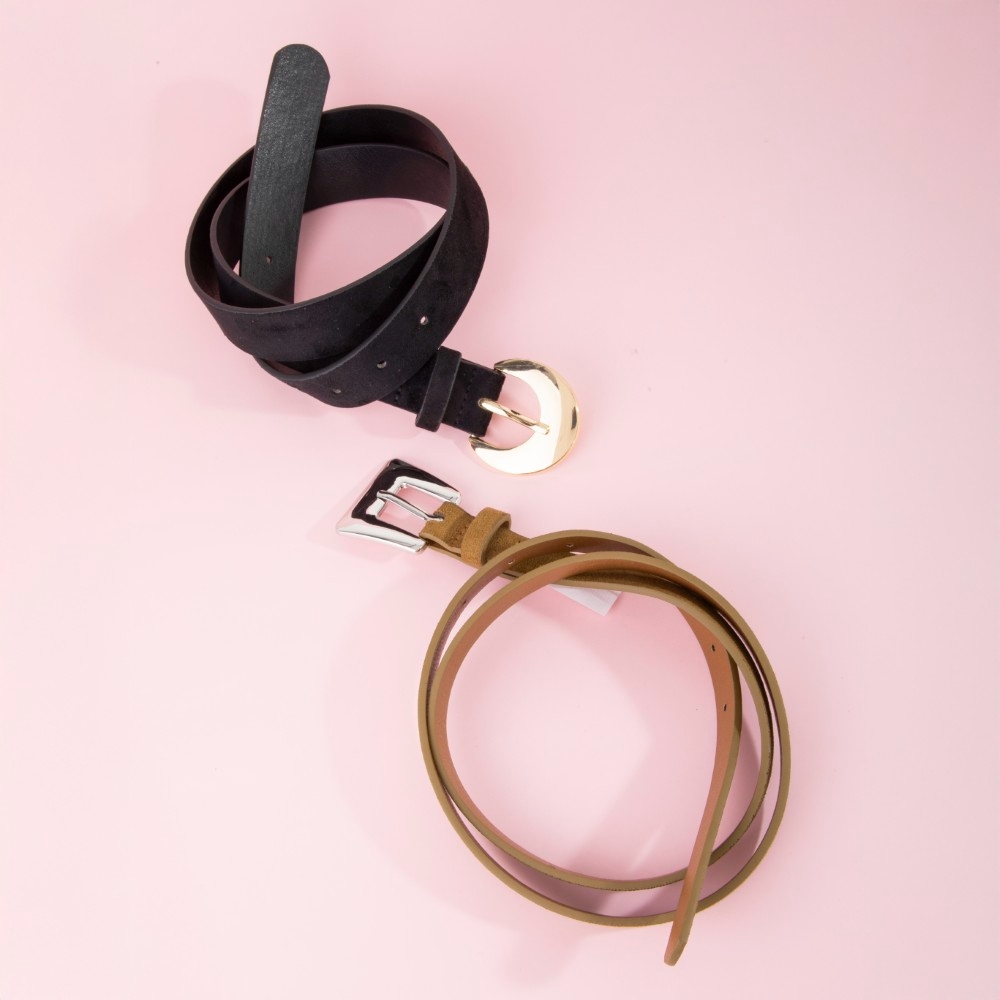 Vegan Leather Black And Brown Two Piece Belt Set