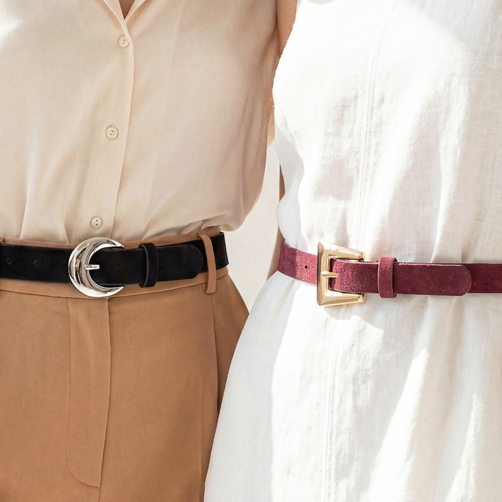 Vegan Leather Black And Burgandy Belt Set