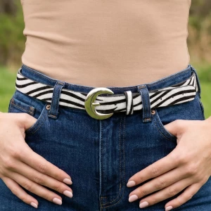 Zebra Animal Print Wide Buckle Statement Belt Set