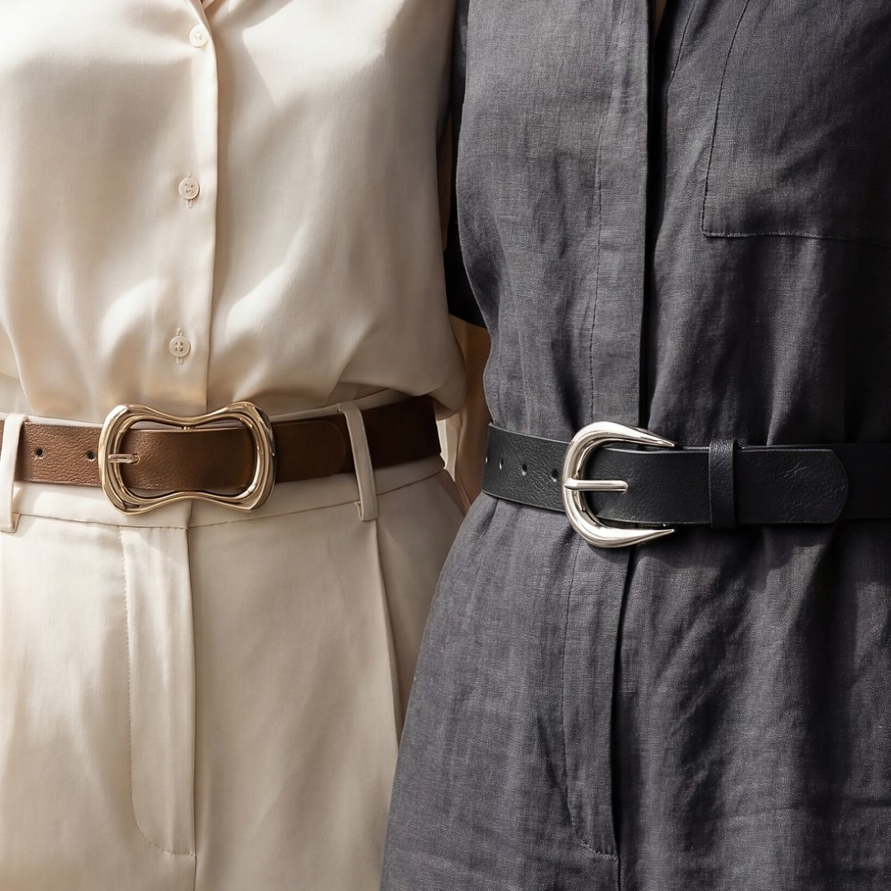 Vegan Leather Black And Brown Belt Set