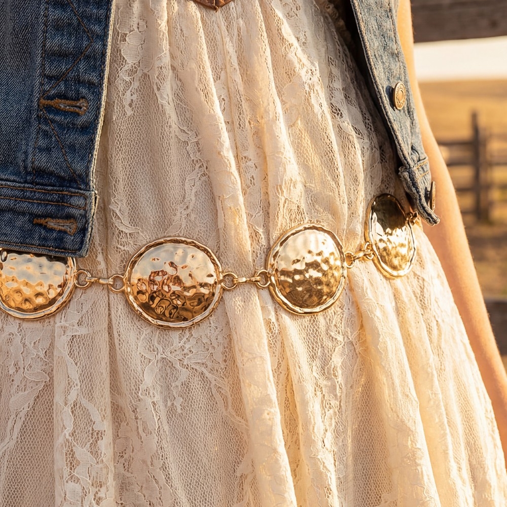 Hammered Metallic Round Disc Chain Belt