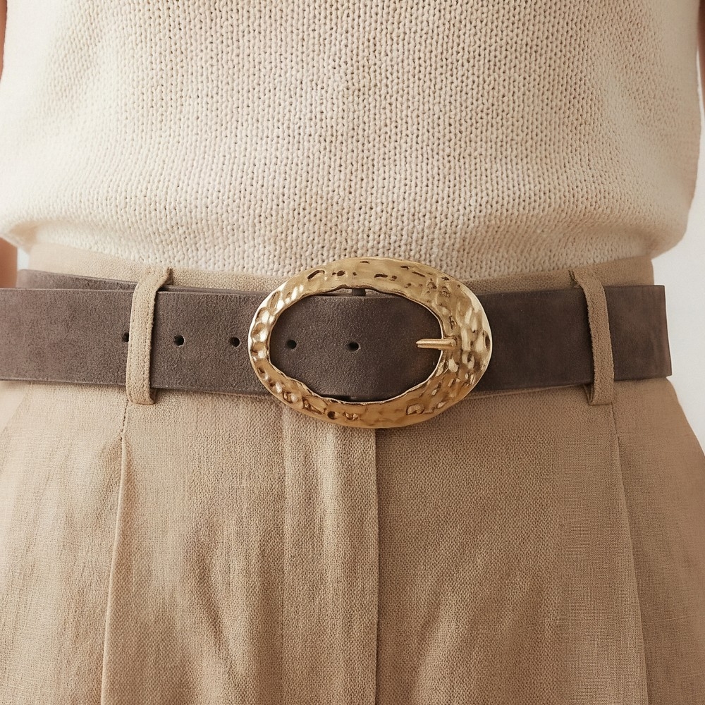 Hammered Oval Buckle Vegan Leather Belt