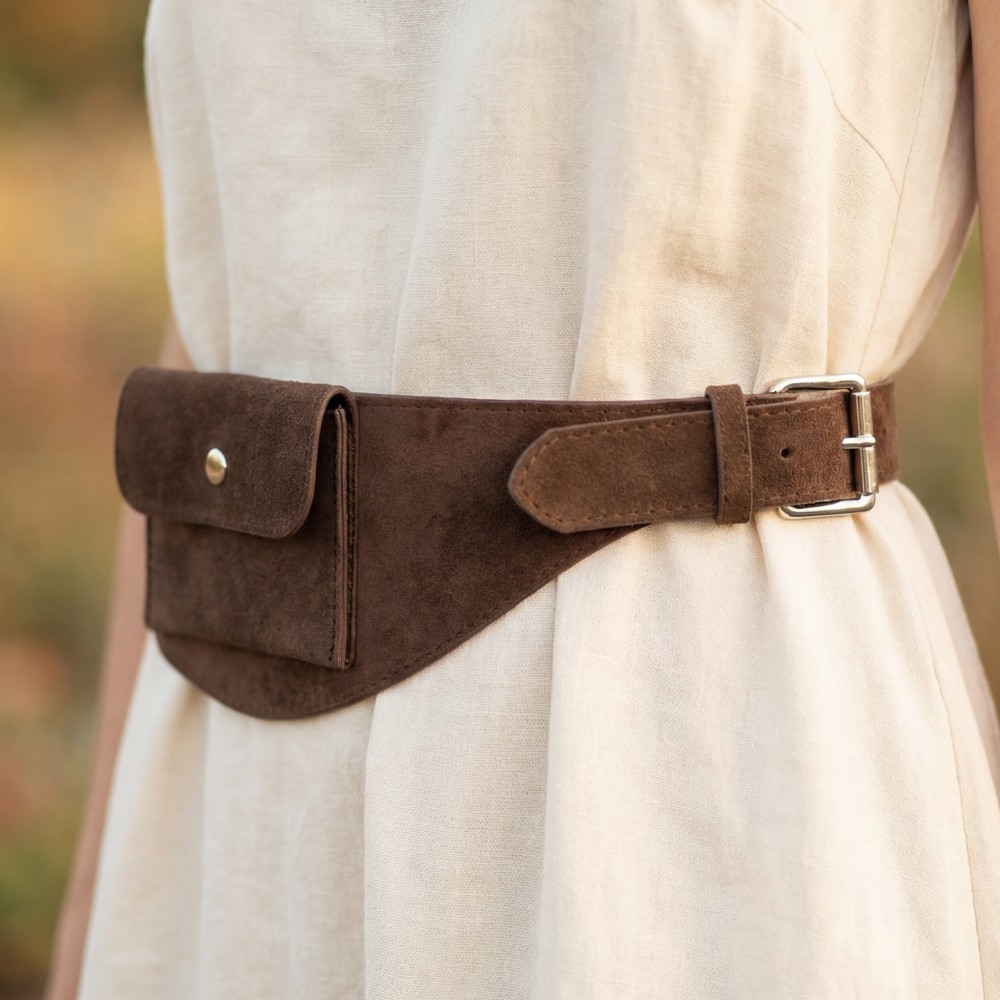Wide Vegan Leather Front Snap Pocket Belt