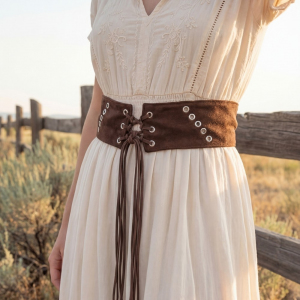 Vegan Leather Grommet Lace Up Fringe Waist Belt