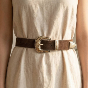 Hammered Buckle Vegan Leather Belt