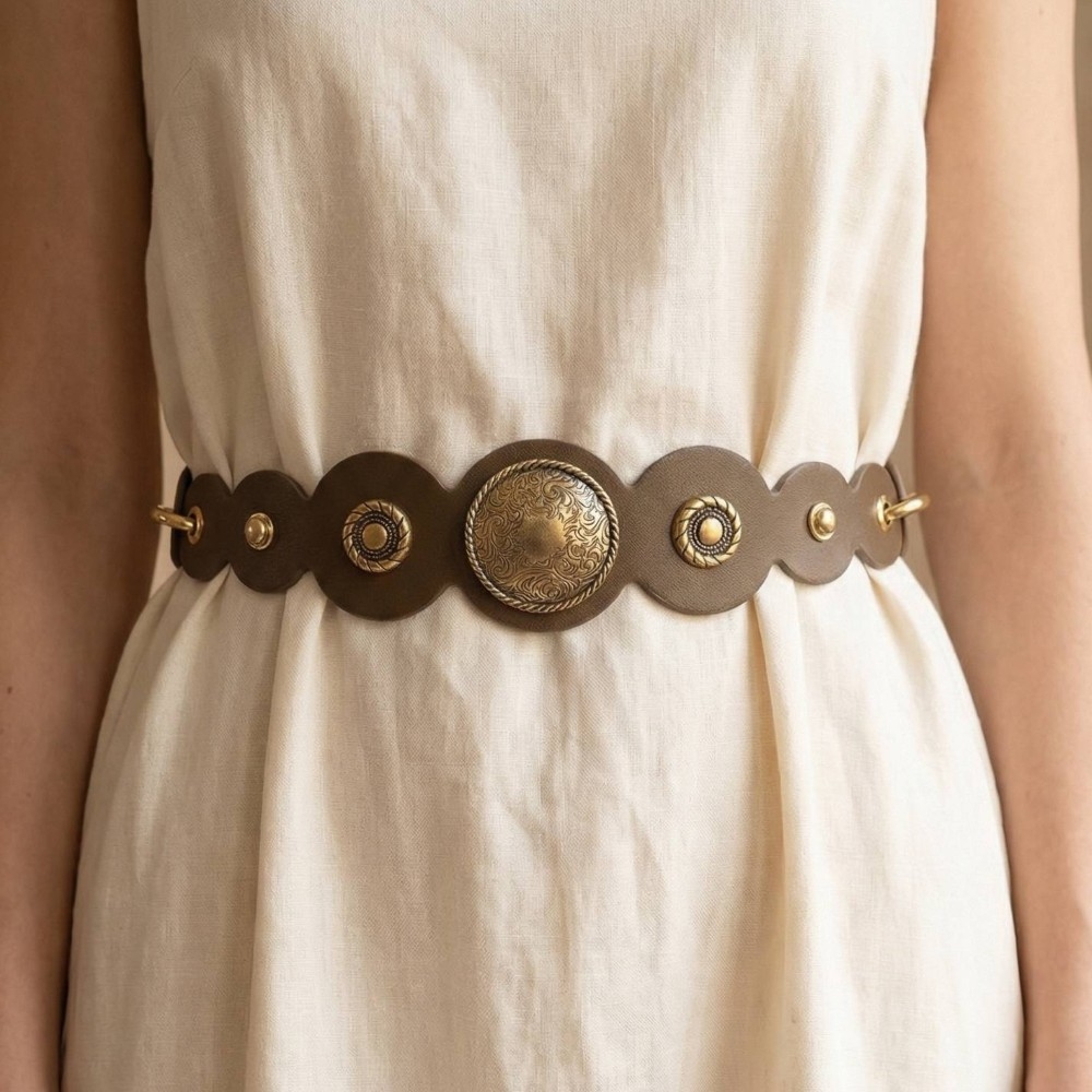 Western Concho Disc Wrap Vegan Leather Belt