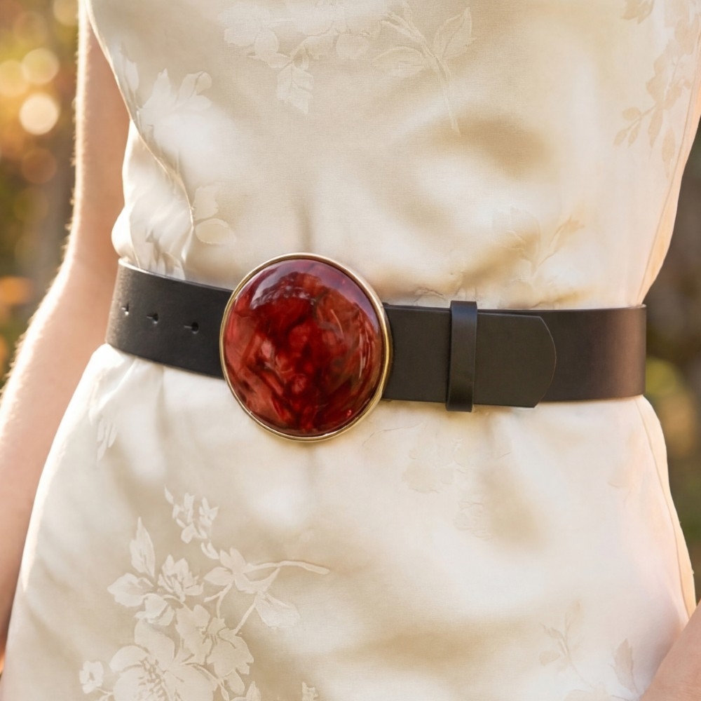 Vegan Leather With Resin Circle Buckle Belt