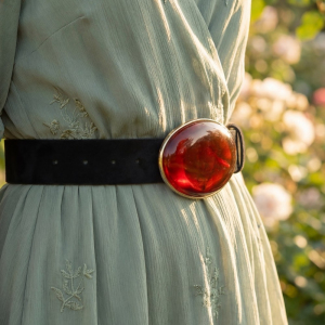 Vegan Leather With Oval Resin Buckle Belt