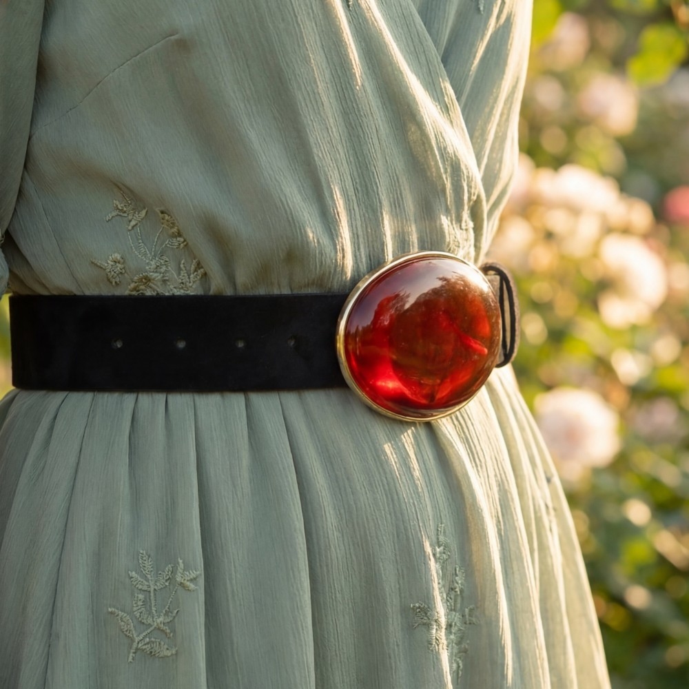 Vegan Leather With Oval Resin Buckle Belt