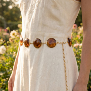 Round Stone Gold Frame Chain Belt