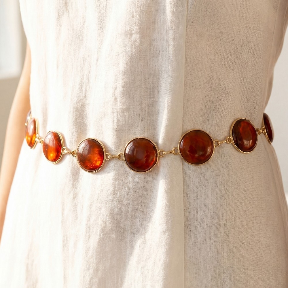 Round Stone Disc Chain Belt