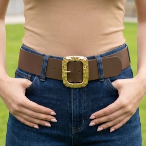 Skinny Square Buckle Vegan Leather Belt