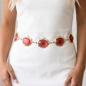 Oval Cabochon Station Chain Belt