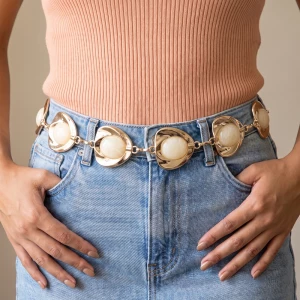 Rounded Triangle Cabochon Chain Belt