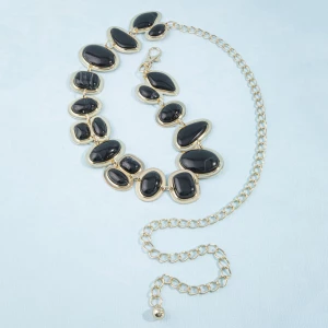 Multi Stone Cabochon Link Chain Belt