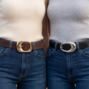 Two Piece Vegan Suede And Pebbled Belt Set