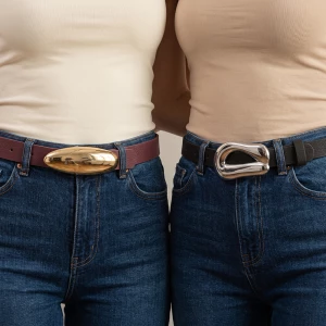 Two Piece Sculpted Buckle Vegan Leather Belt Set