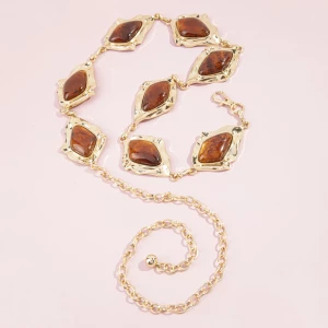 Hammered Frame Cabochon Chain Belt