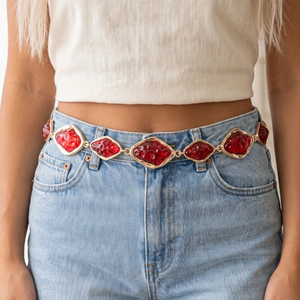Marbled Kite Cabochon Link Chain Belt