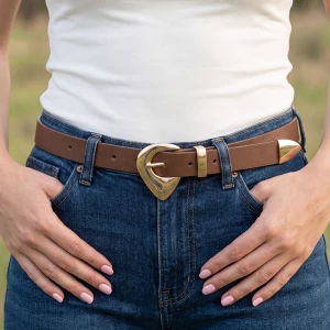 Vegan Leather Belt With Western Buckle And Metal Tip