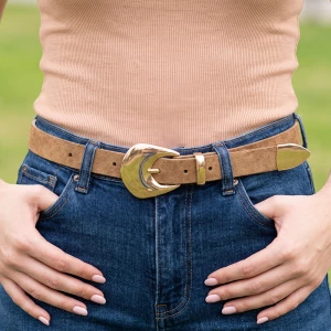 Vegan Suede Belt With Sculpted Shield Buckle