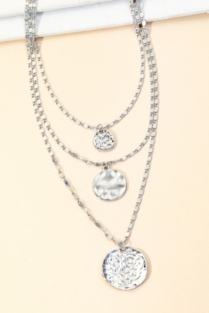 Layered Chain Hammered Coin Pendant Necklace