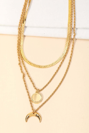 Layered Sun Moon Pendant Necklace