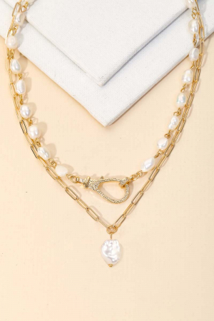 Pearl Chain Charm Necklace Set