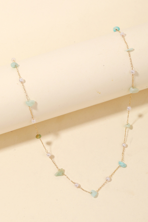 Dainty Chain Stone Pearl Bead Necklace