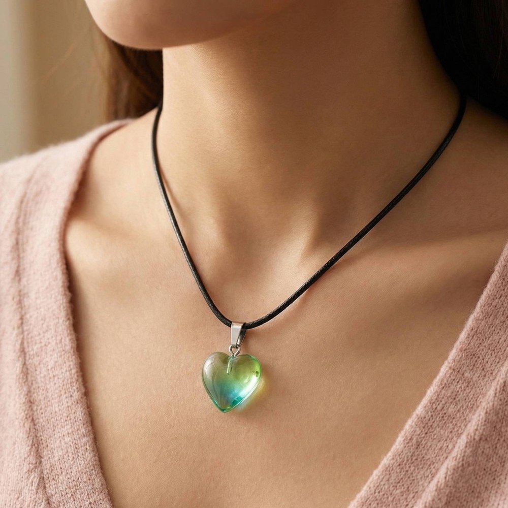 Green Resin Heart Pendant Necklace