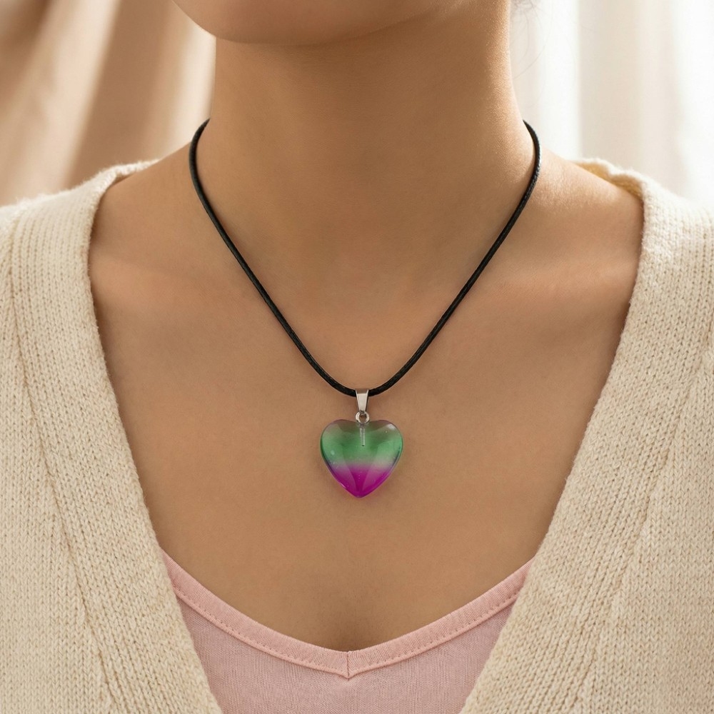 Green Purple Heart Pendant Necklace