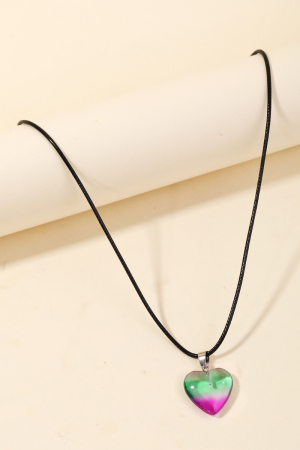 Green Purple Resin Heart Pendant Necklace