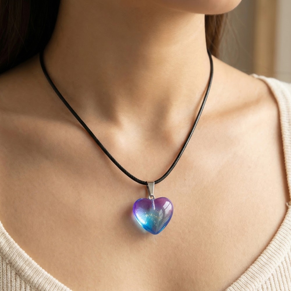 Blue Purple Heart Pendant Necklace