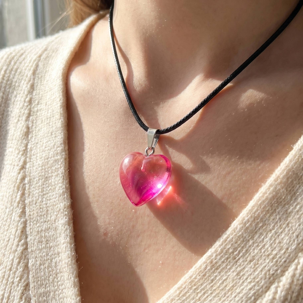 Translucent Faceted Heart Pendant Cord Necklace