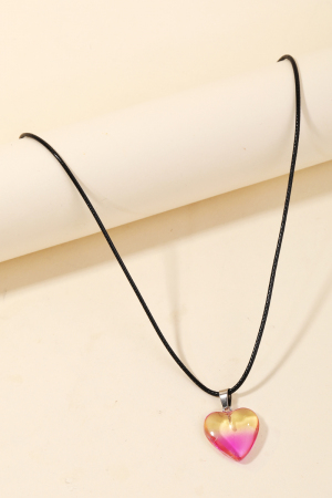 Pink Yellow Resin Heart Pendant Necklace