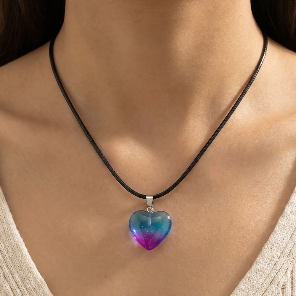 Blue Purple Heart Pendant Necklace