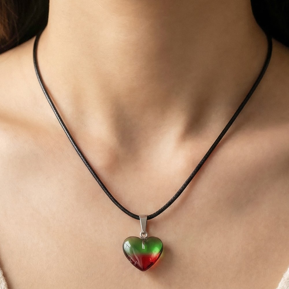 Green Red Resin Heart Necklace