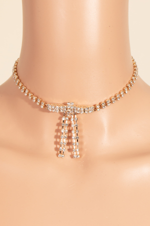 Rhinestone Chain Bow Choker Necklace