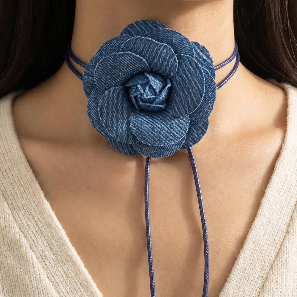 Flower Denim Choker Necklace