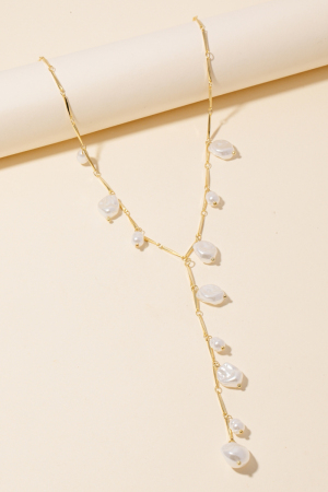 Pearl Charms Dainty Y Chain Necklace