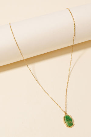 Stainless Steel Oval Stone Pendant Necklace